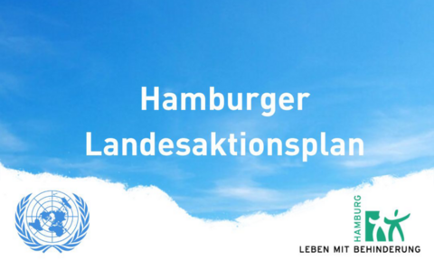 Text "Hamburger Landesaktionsplan" vor blauem Himmel