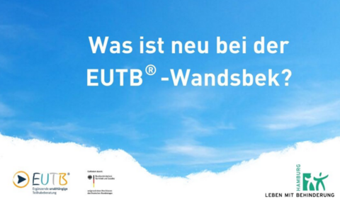 Text "Was ist neu bei der EUTB-Wandsbek" vor blauem Himmel