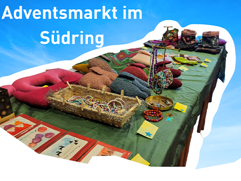 Titelbild Adventsmarkt im Südring zeigt einen Tisch mit Produkten der Tagesstätten